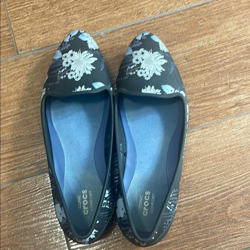 Crocs Women's Black Floral Flats Iconic Comfort